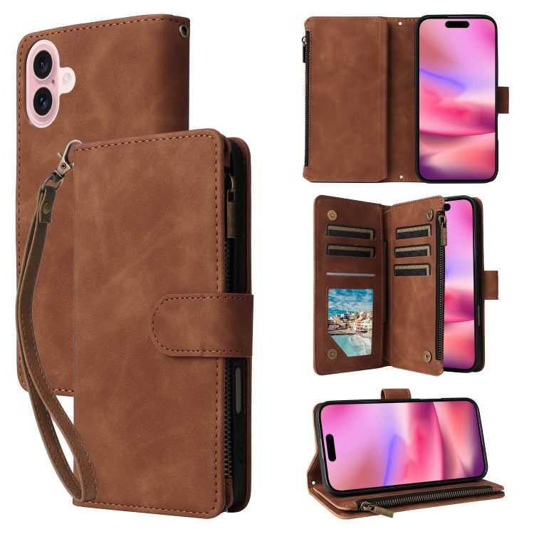 Crossbody Multi-card Slot Wallet Zipper Leather Phone Case, For iPhone 16 Pro Max, For iPhone 16 Pro, For iPhone 16 Plus, For iPhone 16