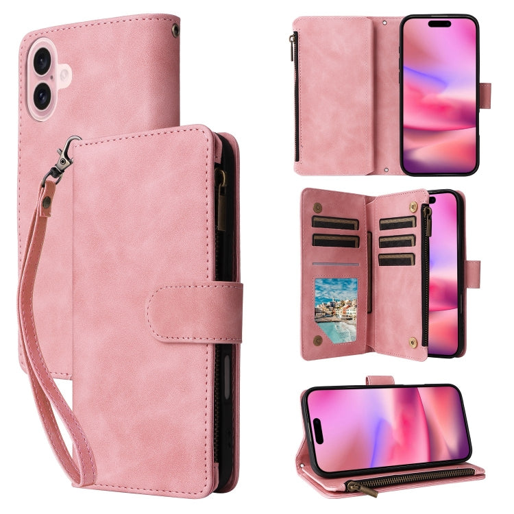 Crossbody Multi-card Slot Wallet Zipper Leather Phone Case, For iPhone 16 Pro Max, For iPhone 16 Pro, For iPhone 16 Plus, For iPhone 16