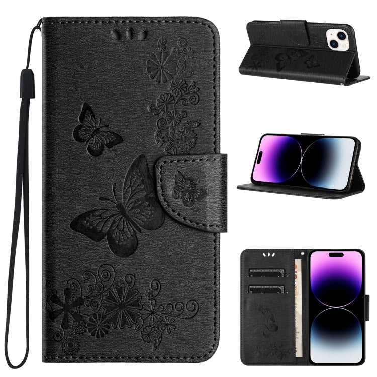 Butterfly Embossed Flip Leather Phone Case, For iPhone 15