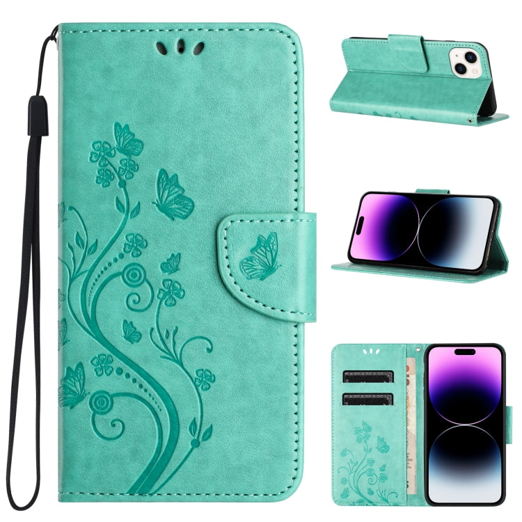 Butterfly Flower Pattern Flip Leather Phone Case, For iPhone 16, For iPhone 15 Pro Max, For iPhone 15 Pro, For iPhone 15 Plus