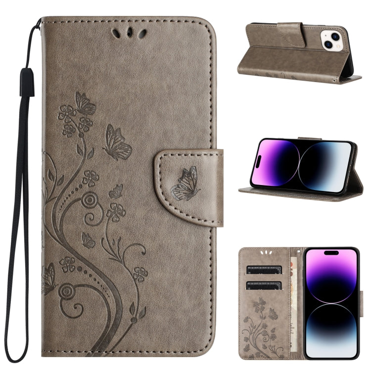 Butterfly Flower Pattern Flip Leather Phone Case, For iPhone 15