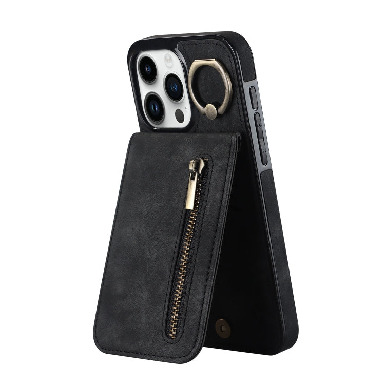 Retro Ring and Zipper RFID Card Slot Phone Case, For iPhone 16 Pro Max, For iPhone 16 Pro, For iPhone 16 Plus, For iPhone 16, For iPhone 15 Pro Max