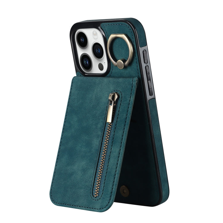 Retro Ring and Zipper RFID Card Slot Phone Case, For iPhone 16 Pro Max, For iPhone 16 Pro, For iPhone 16 Plus, For iPhone 16, For iPhone 15 Pro Max