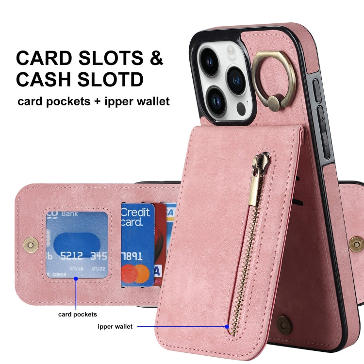 Retro Ring and Zipper RFID Card Slot Phone Case, For iPhone 15 Pro, For iPhone 15 Plus, For iPhone 15