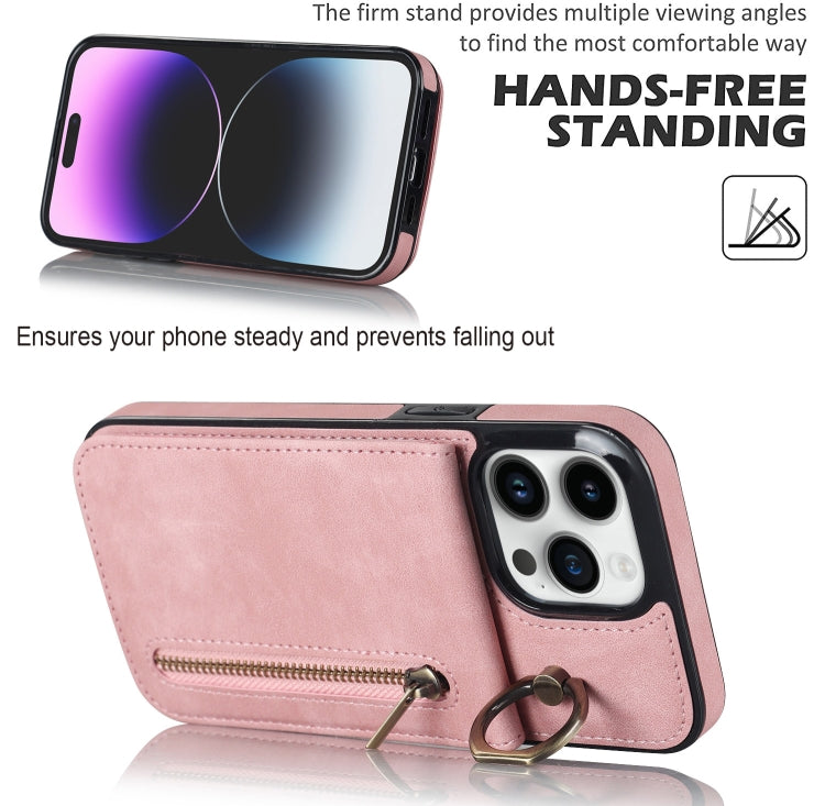 Retro Ring and Zipper RFID Card Slot Phone Case, For iPhone 15 Pro, For iPhone 15 Plus, For iPhone 15