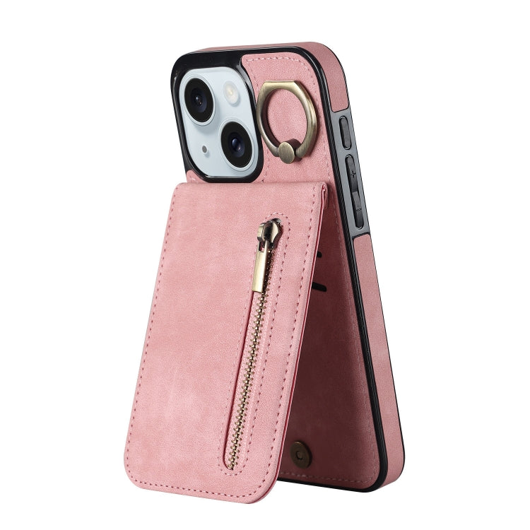 Retro Ring and Zipper RFID Card Slot Phone Case, For iPhone 15 Pro, For iPhone 15 Plus, For iPhone 15