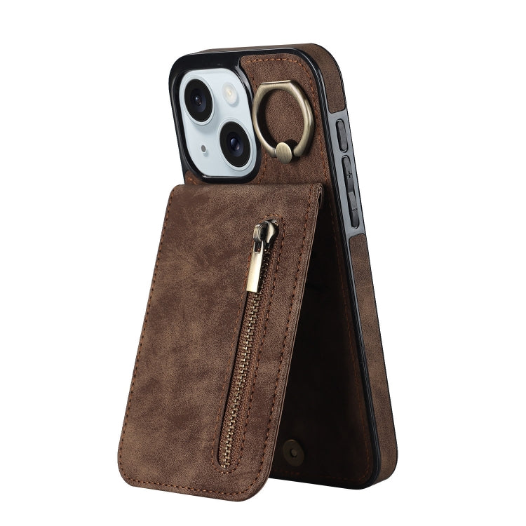 Retro Ring and Zipper RFID Card Slot Phone Case, For iPhone 15 Pro, For iPhone 15 Plus, For iPhone 15