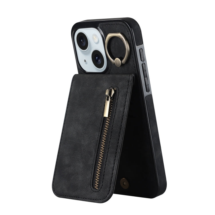 Retro Ring and Zipper RFID Card Slot Phone Case, For iPhone 15 Pro, For iPhone 15 Plus, For iPhone 15