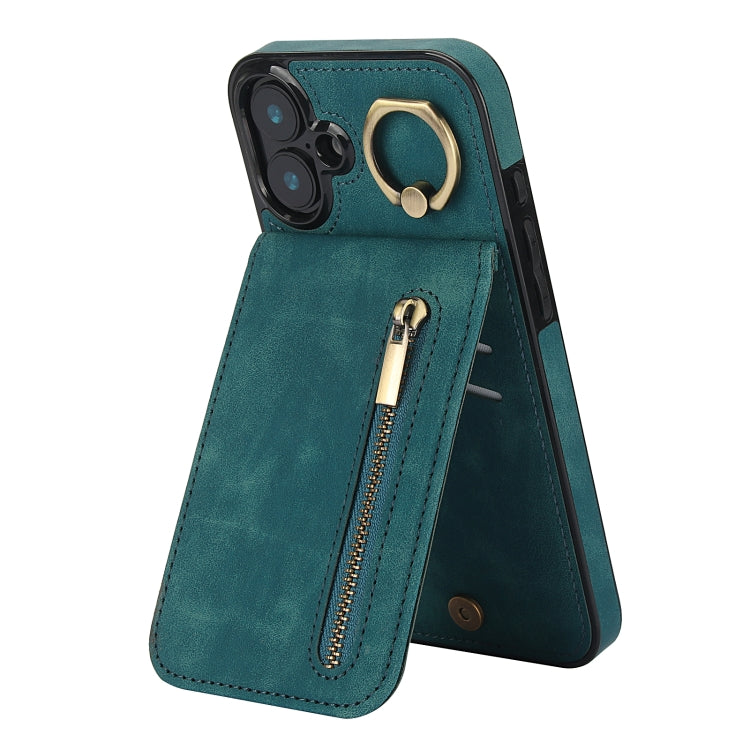 Retro Ring and Zipper RFID Card Slot Phone Case, For iPhone 16 Pro Max, For iPhone 16 Pro, For iPhone 16 Plus, For iPhone 16, For iPhone 15 Pro Max