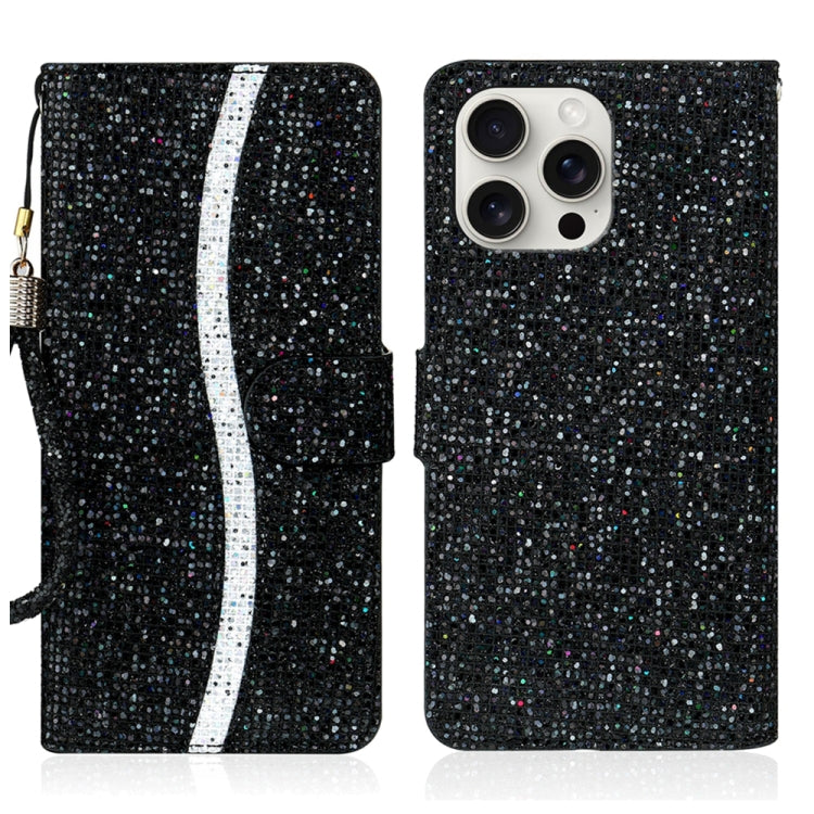 Glitter Powder Filp Leather Phone Case, For iPhone 16 Pro Max, For iPhone 16 Pro, For iPhone 16 Plus, For iPhone 16, For iPhone 15 Pro Max, For iPhone 15 Pro