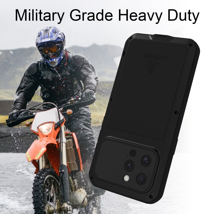 LOVE MEI Metal Shockproof Life Waterproof Dustproof Phone Case, For iPhone 16 Pro Max, For iPhone 16 Pro, For iPhone 16, For iPhone 15 Pro Max, For iPhone 15 Pro