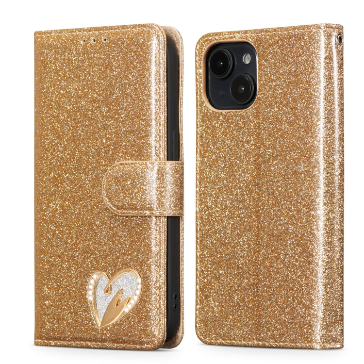 Glitter Powder Love Leather Phone Case, For iPhone 16 Pro Max, For iPhone 16 Pro, For iPhone 16 Plus, For iPhone 16, For iPhone 15 Pro Max, For iPhone 15 Pro, For iPhone 15 Plus, For iPhone 15