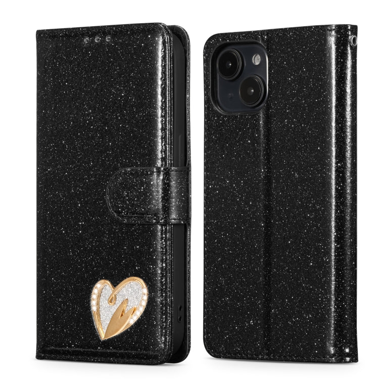 Glitter Powder Love Leather Phone Case, For iPhone 16 Pro Max, For iPhone 16 Pro, For iPhone 16 Plus, For iPhone 16, For iPhone 15 Pro Max, For iPhone 15 Pro, For iPhone 15 Plus, For iPhone 15