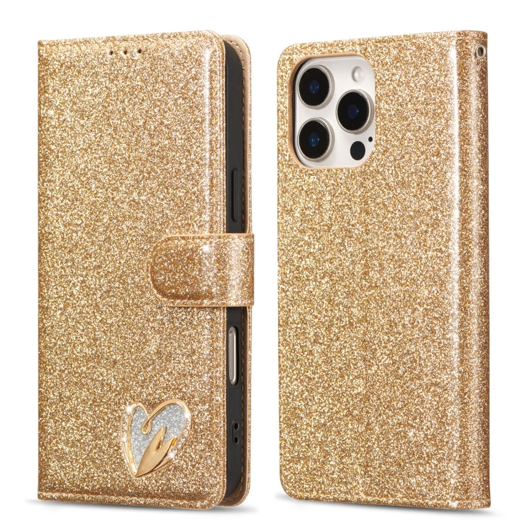 Glitter Powder Love Leather Phone Case, For iPhone 16 Pro Max, For iPhone 16 Pro, For iPhone 16 Plus, For iPhone 16, For iPhone 15 Pro Max, For iPhone 15 Pro, For iPhone 15 Plus, For iPhone 15