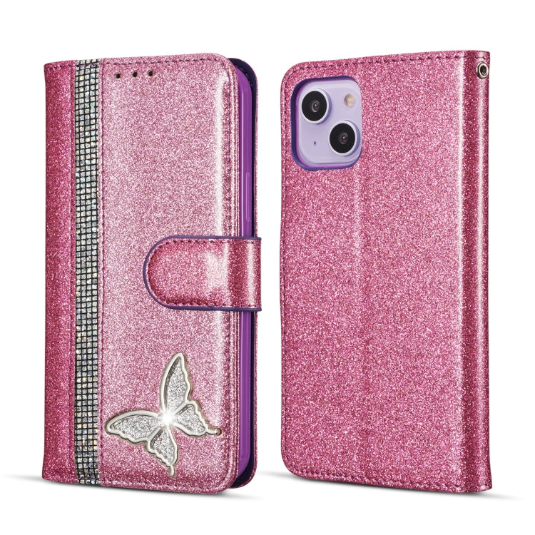 Glitter Powder Butterfly Leather Phone Case, For iPhone 16 Pro Max, For iPhone 16 Pro, For iPhone 16 Plus, For iPhone 16, For iPhone 15 Plus, For iPhone 15