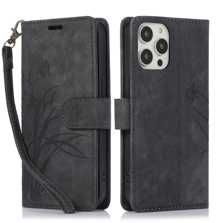 Orchid Butterfly Embossed Leather Phone Case, For iPhone 15 Pro, For iPhone 15 Plus, For iPhone 15, For iPhone 14 Plus, For iPhone 14