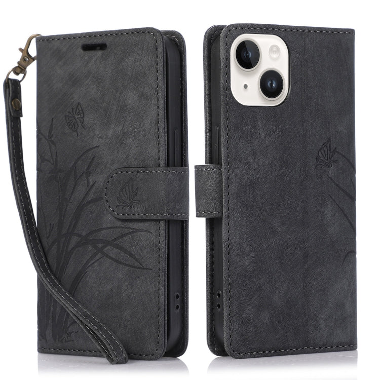 Orchid Butterfly Embossed Leather Phone Case, For iPhone 15 Pro, For iPhone 15 Plus, For iPhone 15, For iPhone 14 Plus, For iPhone 14