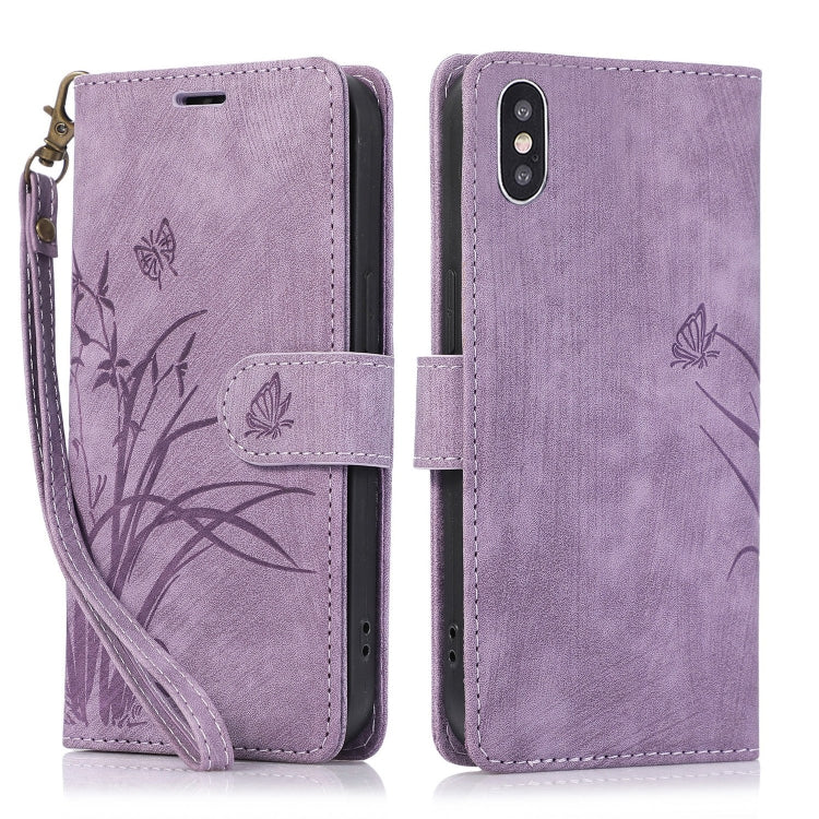 Orchid Butterfly Embossed Leather Phone Case, For iPhone 11 Pro, For iPhone X / XS, For iPhone XR, For iPhone XS Max, For iPhone 7 Plus / 8 Plus