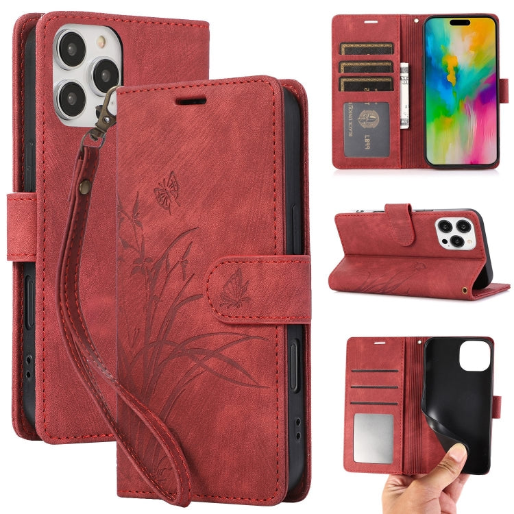 Orchid Butterfly Embossed Leather Phone Case, For iPhone 16 Pro Max, For iPhone 16 Pro, For iPhone 16 Plus, For iPhone 16, For iPhone 15 Pro Max