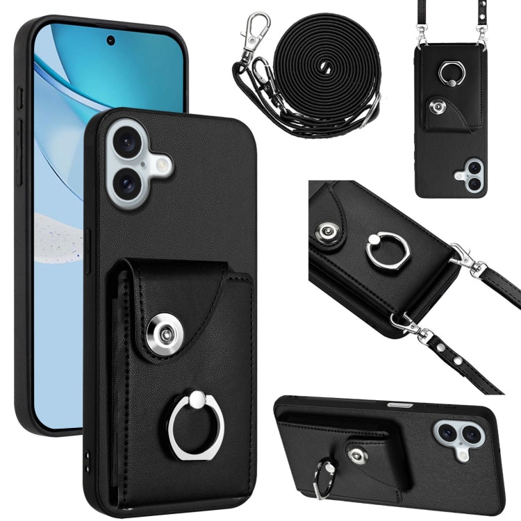 Organ Card Bag Ring Holder Phone Case with Long Lanyard, For iPhone 16 Pro Max, For iPhone 16 Pro, For iPhone 16 Plus, For iPhone 16, For iPhone 15 Pro Max