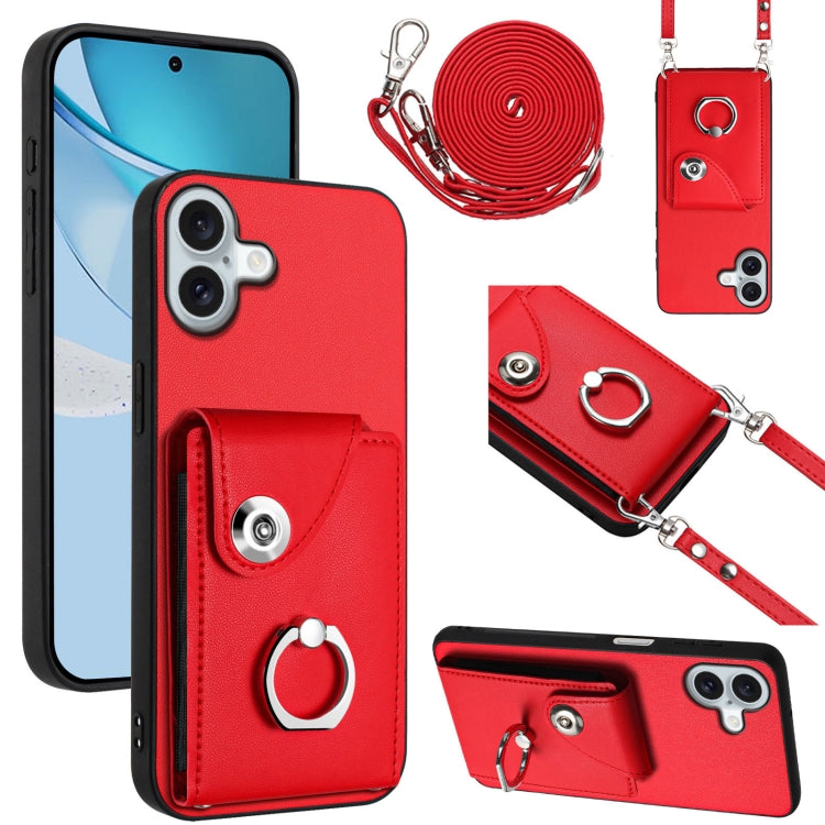 Organ Card Bag Ring Holder Phone Case with Long Lanyard, For iPhone 16 Pro Max, For iPhone 16 Pro, For iPhone 16 Plus, For iPhone 16, For iPhone 15 Pro Max