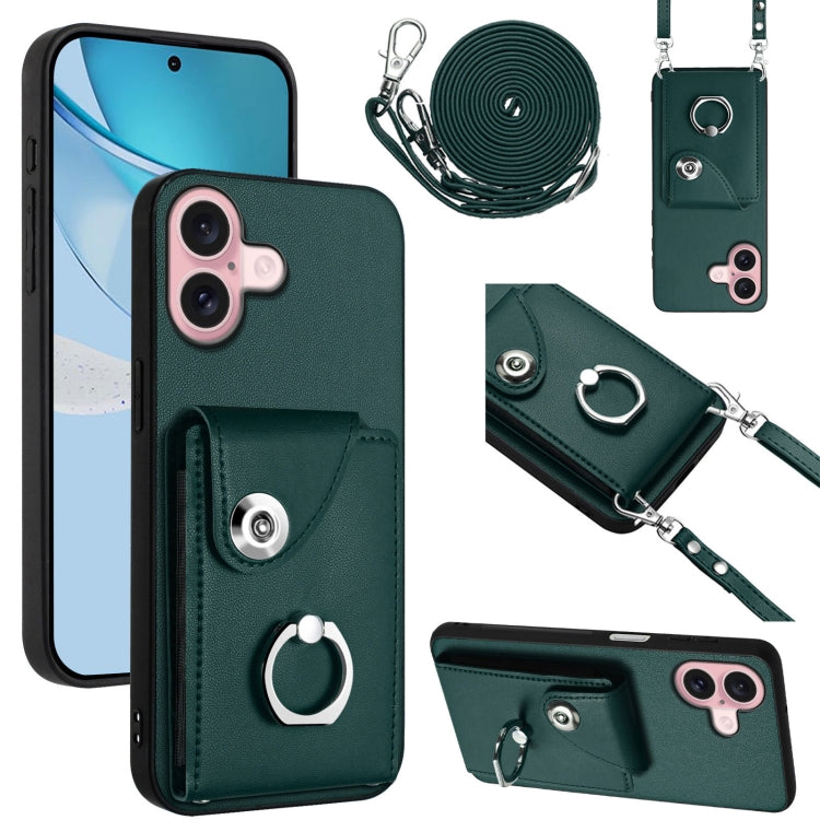 Organ Card Bag Ring Holder Phone Case with Long Lanyard, For iPhone 16 Pro Max, For iPhone 16 Pro, For iPhone 16 Plus, For iPhone 16, For iPhone 15 Pro Max