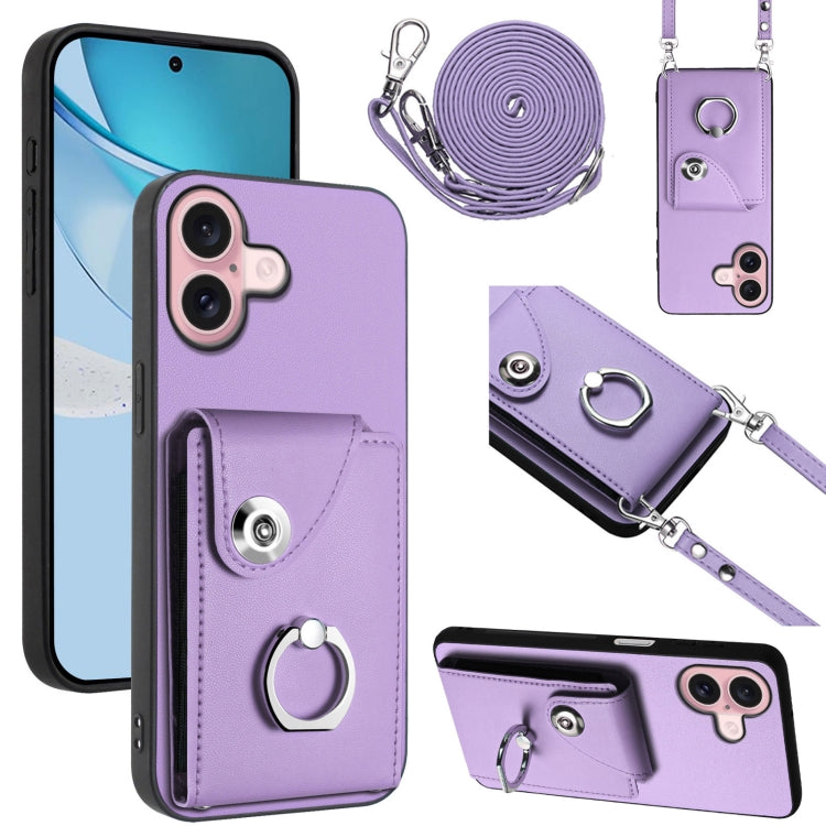 Organ Card Bag Ring Holder Phone Case with Long Lanyard, For iPhone 16 Pro Max, For iPhone 16 Pro, For iPhone 16 Plus, For iPhone 16, For iPhone 15 Pro Max