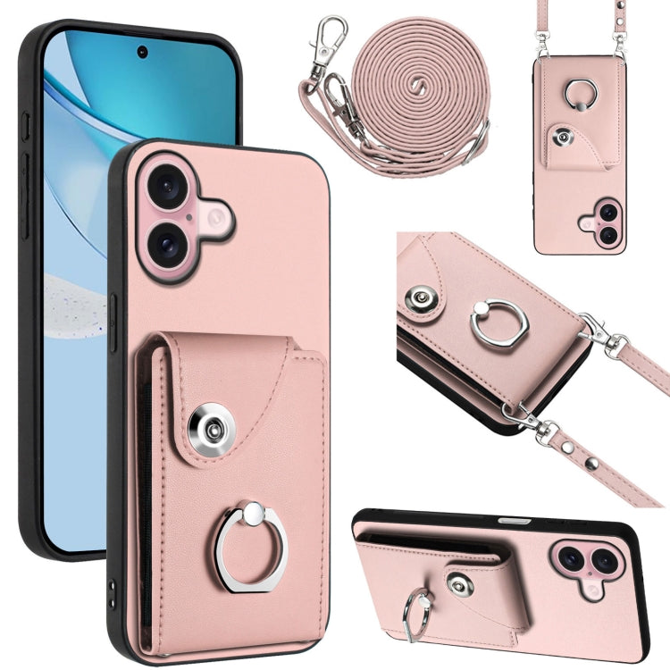 Organ Card Bag Ring Holder Phone Case with Long Lanyard, For iPhone 16 Pro Max, For iPhone 16 Pro, For iPhone 16 Plus, For iPhone 16, For iPhone 15 Pro Max