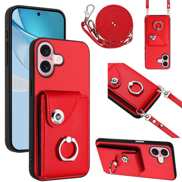 Organ Card Bag Ring Holder Phone Case with Long Lanyard, For iPhone 16 Pro Max, For iPhone 16 Pro, For iPhone 16 Plus, For iPhone 16, For iPhone 15 Pro Max