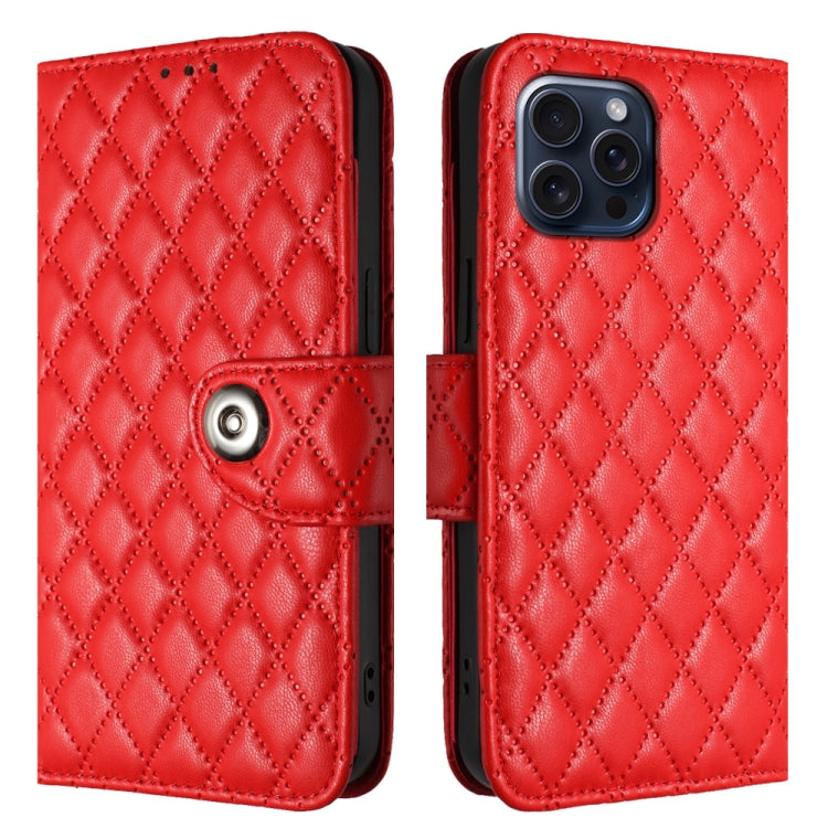 Rhombic Texture Flip Leather Phone Case with Lanyard, For iPhone 15 Pro Max, For iPhone 15 Pro, For iPhone 15 Plus, For iPhone 15, For iPhone 14 Plus