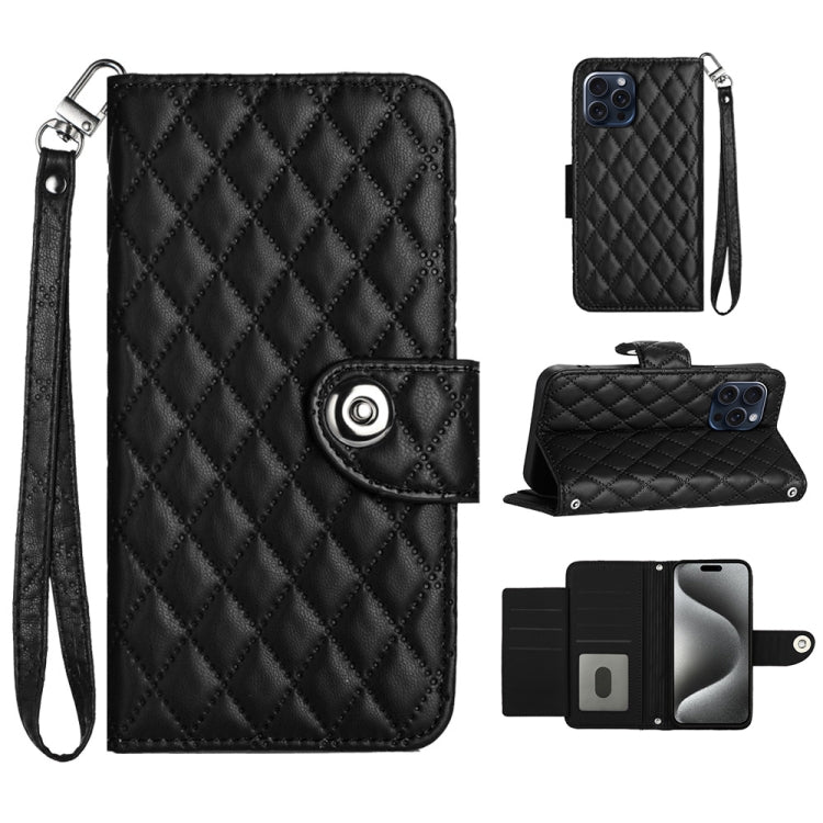 Rhombic Texture Flip Leather Phone Case with Lanyard, For iPhone 13 Pro, For iPhone 13, For iPhone 12 / 12 Pro, For iPhone 12 Pro Max, For iPhone 11 Pro Max