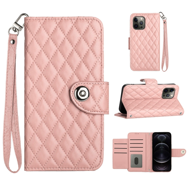 Rhombic Texture Flip Leather Phone Case with Lanyard, For iPhone 13 Pro, For iPhone 13, For iPhone 12 / 12 Pro, For iPhone 12 Pro Max, For iPhone 11 Pro Max