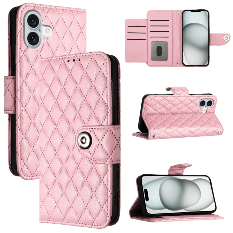 Rhombic Texture Flip Leather Phone Case with Lanyard, For iPhone 16 Pro Max, For iPhone 16 Pro, For iPhone 16 Plus, For iPhone 16, iPhone 16e