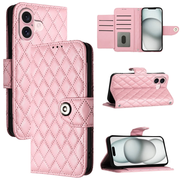 Rhombic Texture Flip Leather Phone Case with Lanyard, For iPhone 16 Pro Max, For iPhone 16 Pro, For iPhone 16 Plus, For iPhone 16, iPhone 16e