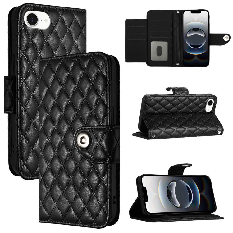 Rhombic Texture Flip Leather Phone Case with Lanyard, For iPhone 16 Pro Max, For iPhone 16 Pro, For iPhone 16 Plus, For iPhone 16, iPhone 16e