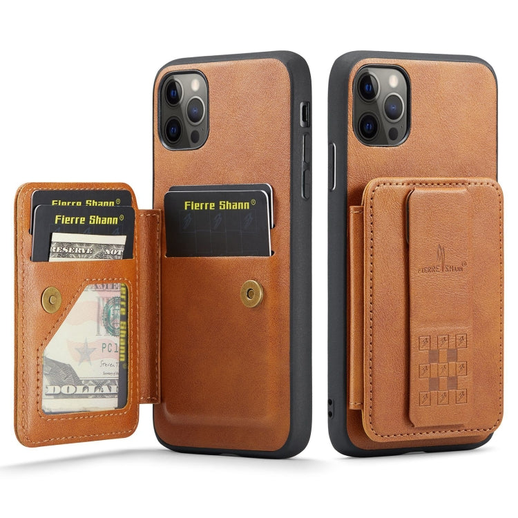 Fierre Shann Oil Wax Cow Leather Card Holder Back Phone Case, For iPhone 11 Pro