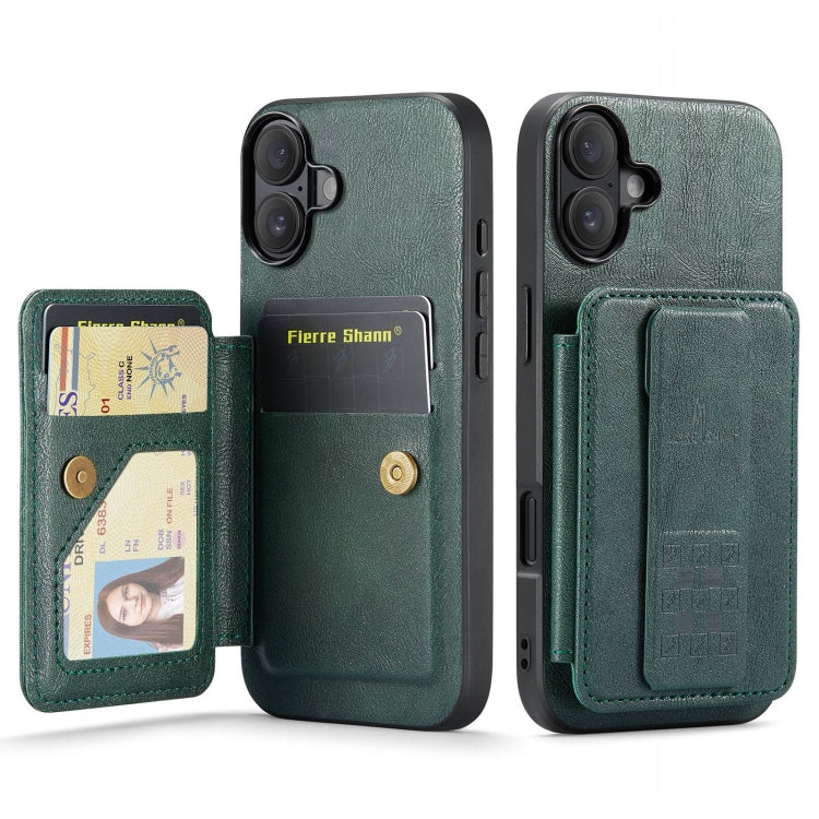 Fierre Shann Oil Wax Cow Leather Card Holder Back Phone Case, For iPhone 16e, For iPhone 16 Pro Max, For iPhone 16 Pro, For iPhone 16 Plus, For iPhone 16