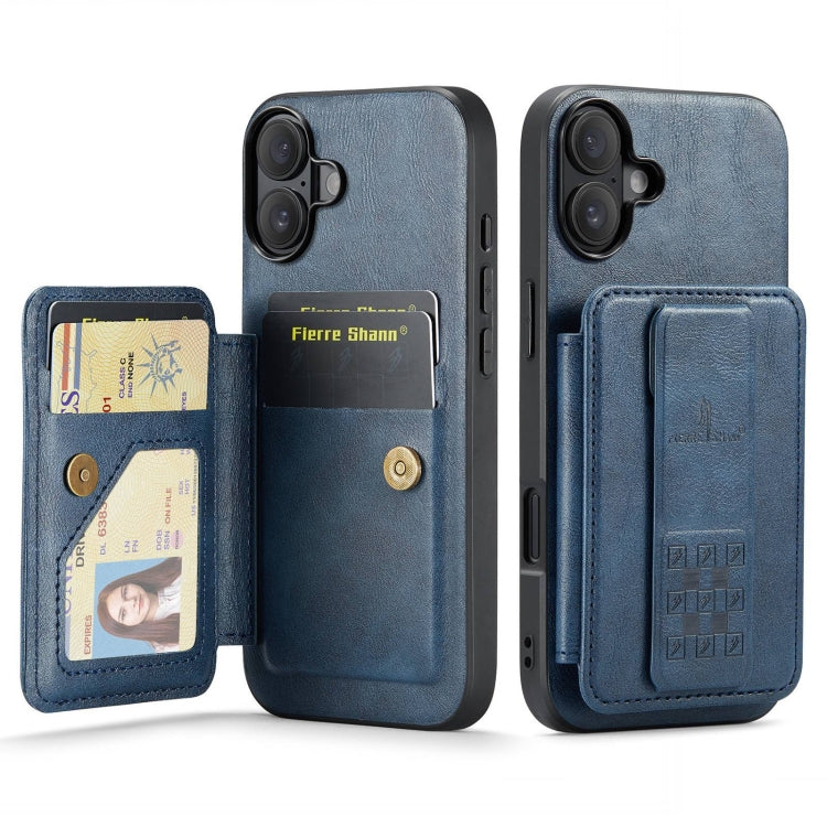 Fierre Shann Oil Wax Cow Leather Card Holder Back Phone Case, For iPhone 16e, For iPhone 16 Pro Max, For iPhone 16 Pro, For iPhone 16 Plus, For iPhone 16