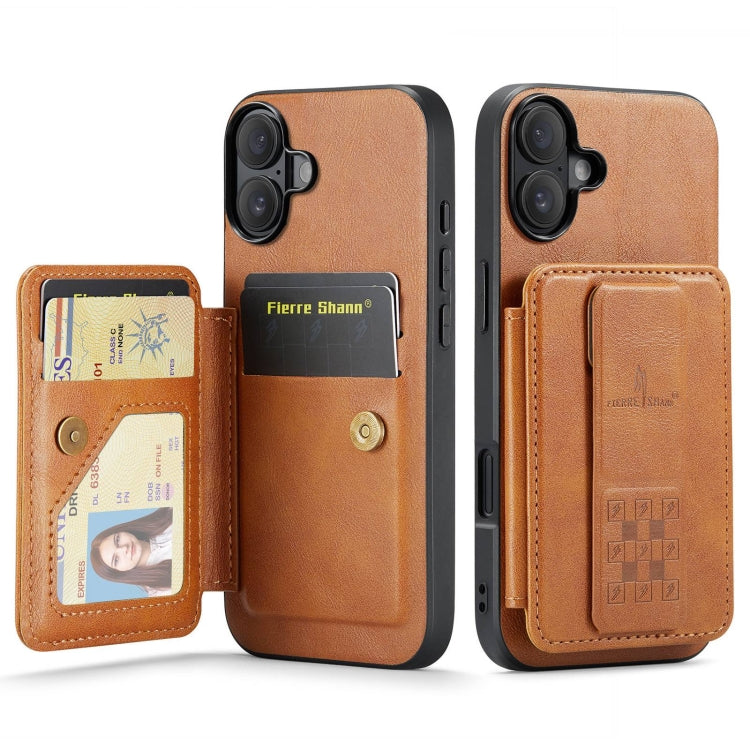 Fierre Shann Oil Wax Cow Leather Card Holder Back Phone Case, For iPhone 16e, For iPhone 16 Pro Max, For iPhone 16 Pro, For iPhone 16 Plus, For iPhone 16