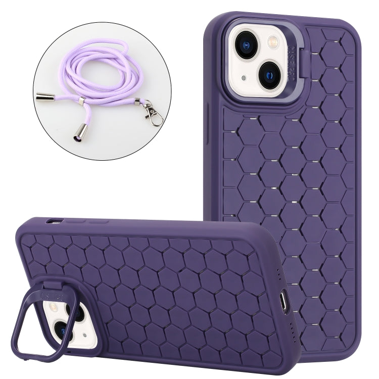 Honeycomb Radiating Lens Holder Magsafe Phone Case with Lanyard, For iPhone 15 Pro, For iPhone 15 Plus, For iPhone 15, For iPhone 14 Plus, For iPhone 14