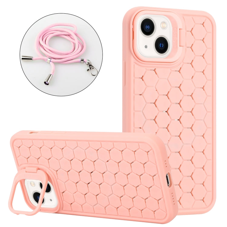 Honeycomb Radiating Lens Holder Magsafe Phone Case with Lanyard, For iPhone 15 Pro, For iPhone 15 Plus, For iPhone 15, For iPhone 14 Plus, For iPhone 14