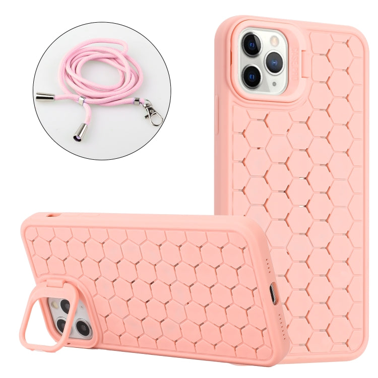 Honeycomb Radiating Lens Holder Magsafe Phone Case with Lanyard, For iPhone 11 Pro