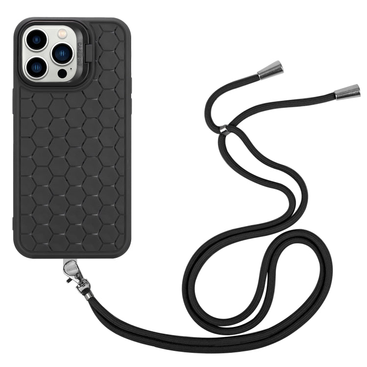 Honeycomb Radiating Holder TPU Phone Case with Lanyard, For iPhone 14 Pro, For iPhone 14 Pro Max, For iPhone 13 Pro Max, For iPhone 13 Pro, For iPhone 13