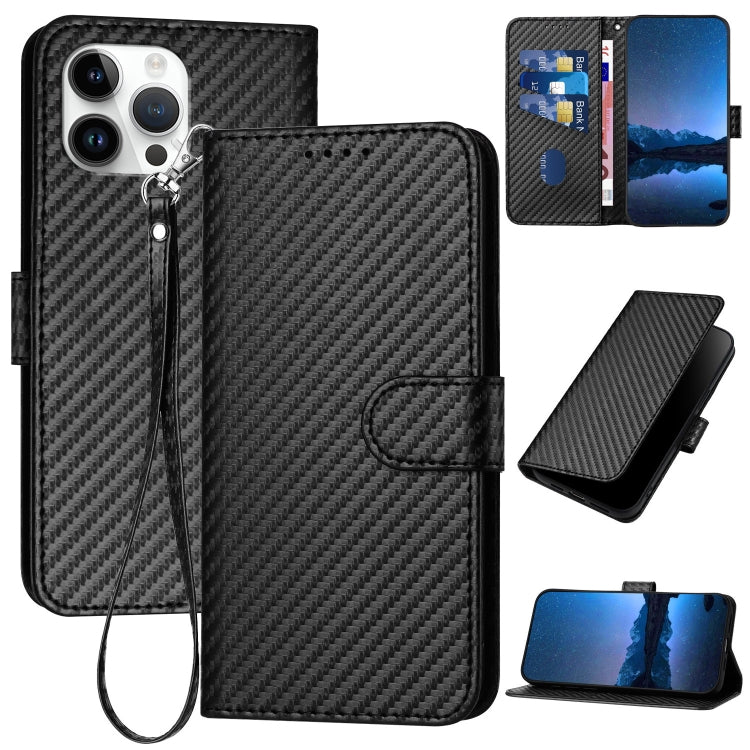 YX0070 Carbon Fiber Buckle Leather Phone Case with Lanyard, For iPhone 14 Pro Max, For iPhone SE 2022 / SE 2020 / 8 / 7, For iPhone 13 Pro Max, For iPhone 13 Pro