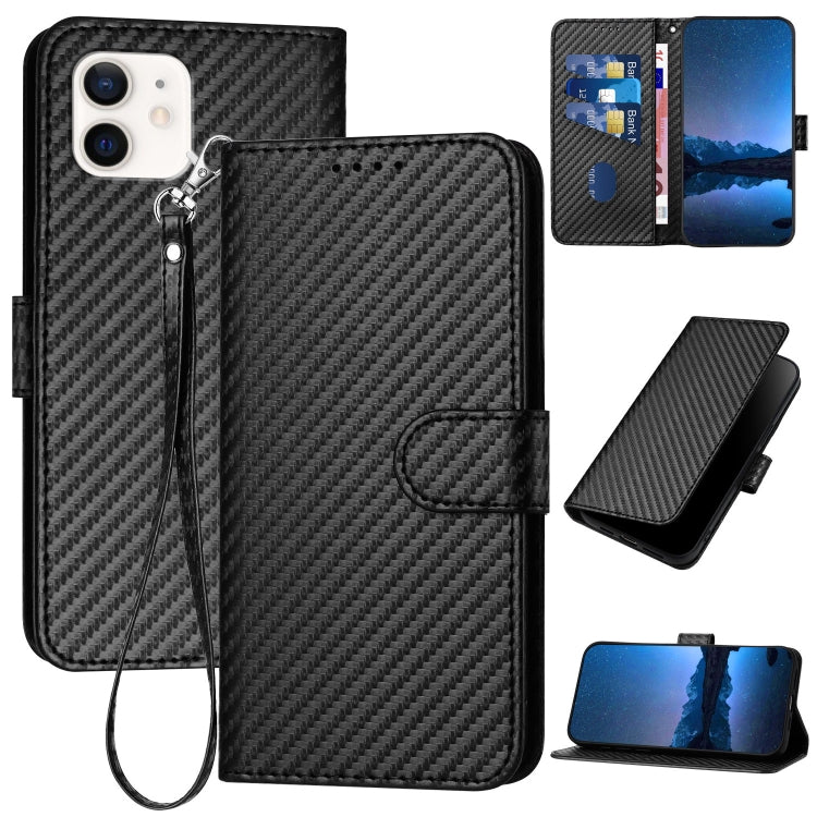 YX0070 Carbon Fiber Buckle Leather Phone Case with Lanyard, For iPhone 12 mini, For iPhone 11 Pro Max, For iPhone 11, For iPhone 11 Pro