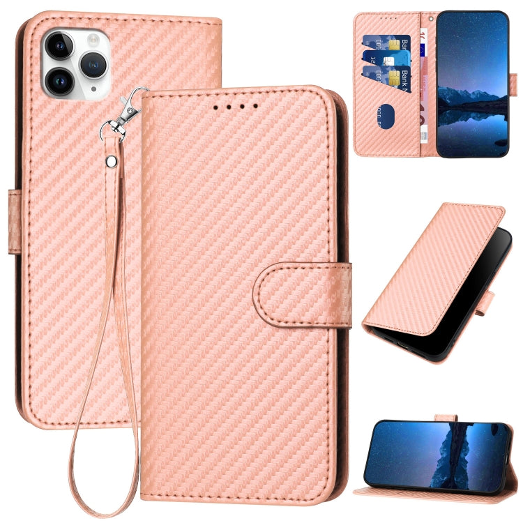 YX0070 Carbon Fiber Buckle Leather Phone Case with Lanyard, For iPhone 12 mini, For iPhone 11 Pro Max, For iPhone 11, For iPhone 11 Pro