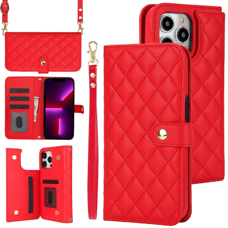 Crossbody Multifunction Rhombic Leather Phone Case, For iPhone 7 / 8 / SE 2022, For iPhone 13 Pro Max, For iPhone 13 Pro, For iPhone 13 mini