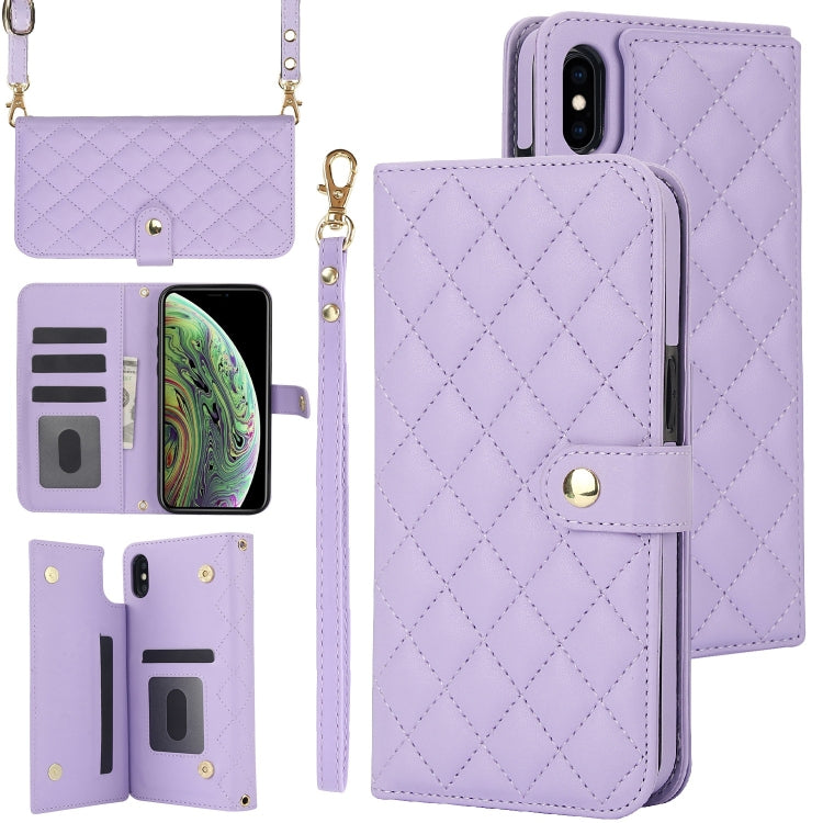 Crossbody Multifunction Rhombic Leather Phone Case, For iPhone 11, For iPhone 11 Pro, For iPhone X / XS, For iPhone XR