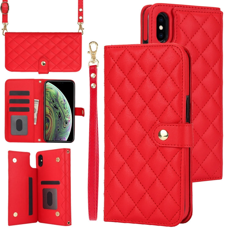 Crossbody Multifunction Rhombic Leather Phone Case, For iPhone XS Max, For iPhone 7 Plus / 8 Plus