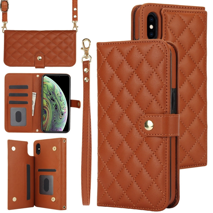 Crossbody Multifunction Rhombic Leather Phone Case, For iPhone XS Max, For iPhone 7 Plus / 8 Plus